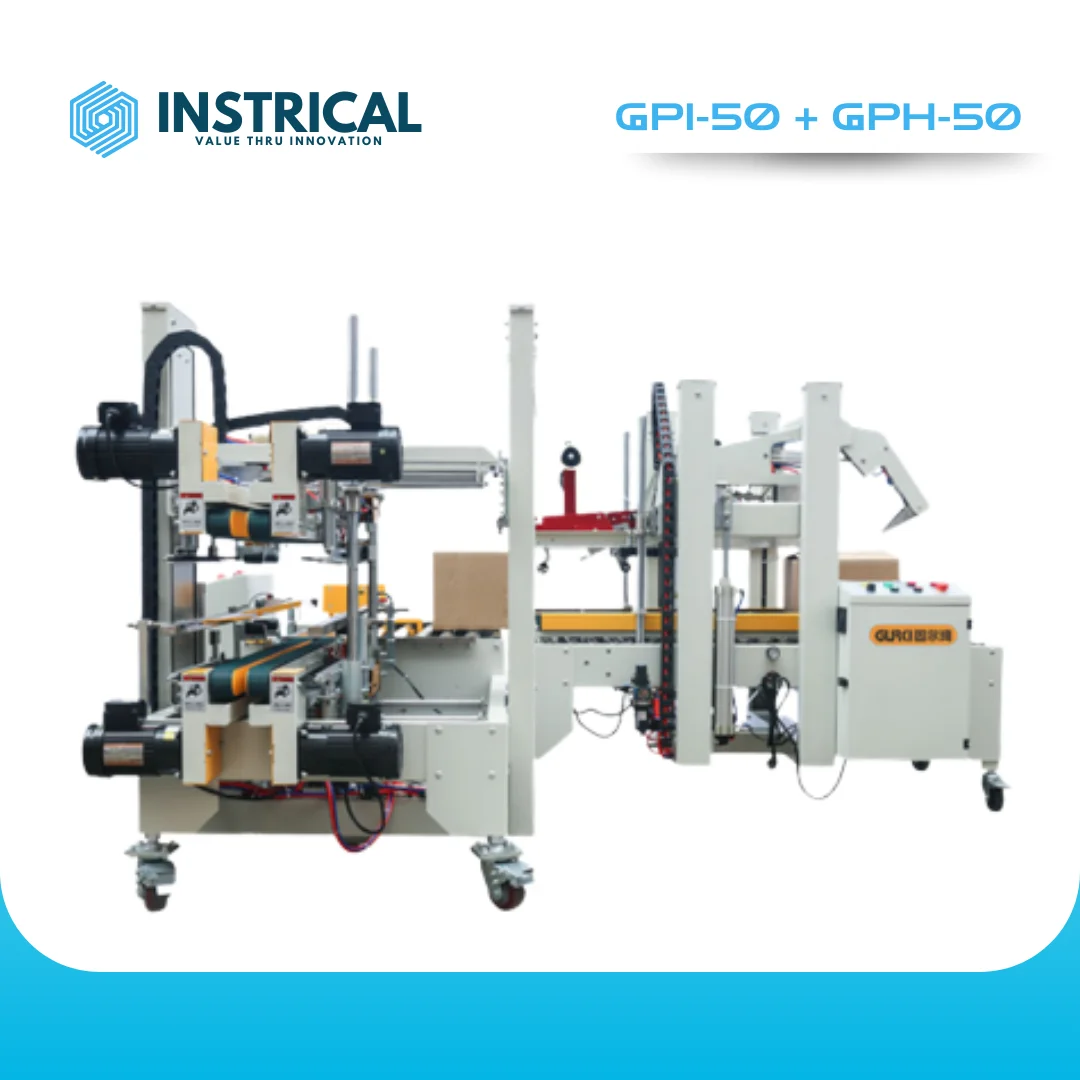 Automatic Flaps Folding Carton Sealer with Corner & Side Carton Sealer – GPI-50 + GPH-50